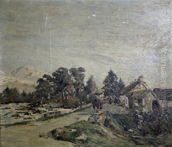 Landscape With Cart And Village Oil Painting by Stanhope Alexander Forbes