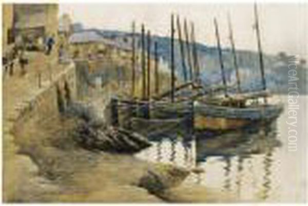 Newlyn Harbour Oil Painting by Stanhope Alexander Forbes