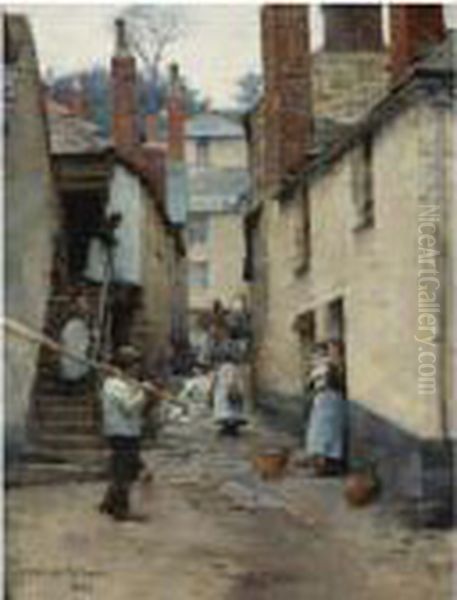 Old Newlyn Oil Painting by Stanhope Alexander Forbes