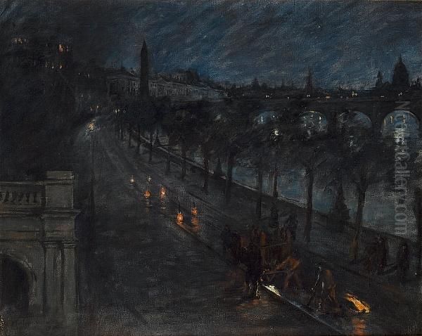 Nightshift On The Embankment Oil Painting by Stanhope Alexander Forbes