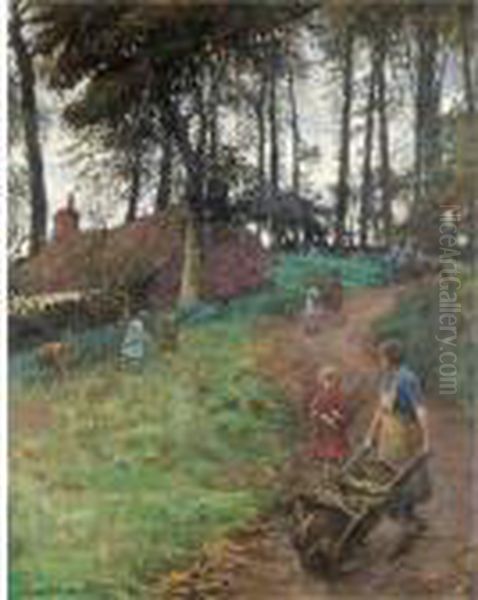 A Country Lane (woodgatherers) Oil Painting by Stanhope Alexander Forbes