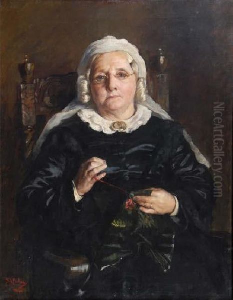 Portrait Of An Elderly Ladysewing Oil Painting by Stanhope Alexander Forbes