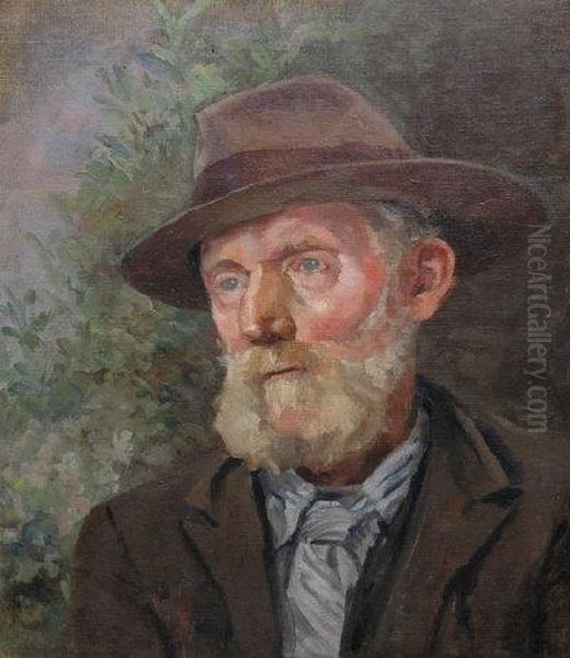 Head Of A Bearded Man. Oil Painting by Stanhope Alexander Forbes