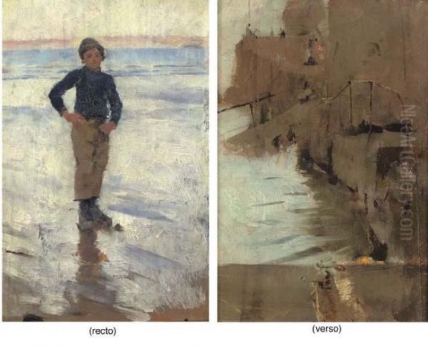 Boy On A Beach Oil Painting by Stanhope Alexander Forbes