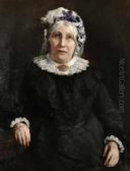 Portrait Of A Lady Seated, Wearing A Black Dress And A Feathered Headdress Oil Painting by Stanhope Alexander Forbes