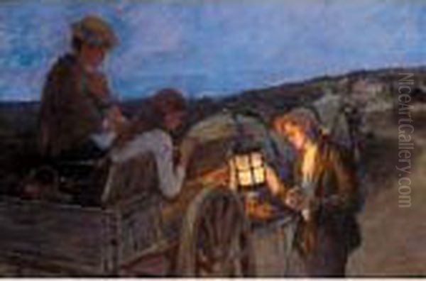 Study For 'lighting Up Time' Oil Painting by Stanhope Alexander Forbes