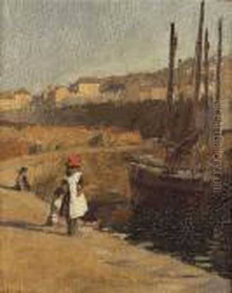 Girls At The Quayside, Newlyn Oil Painting by Stanhope Alexander Forbes