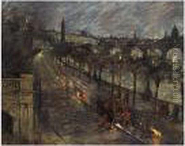 Embankment - Road Menders At Night Oil Painting by Stanhope Alexander Forbes