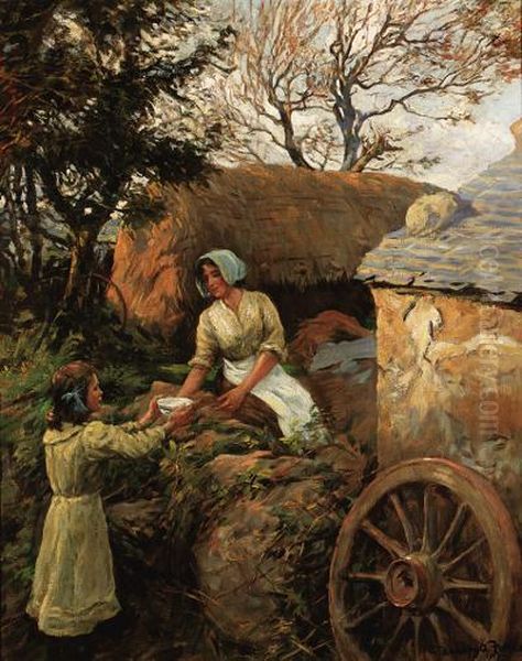 A Cornish Farm Oil Painting by Stanhope Alexander Forbes