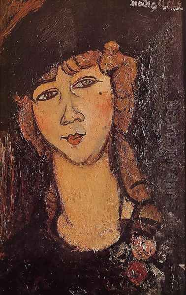 Head of a Woman in a Hat Oil Painting by Amedeo Modigliani