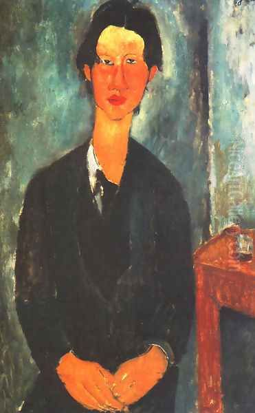 Portrait of Soutine Sitting at a Table (Ritratto di Soutine seduto a tavola) Oil Painting by Amedeo Modigliani