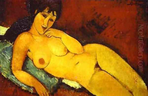 Nude On A Blue Cushion Oil Painting by Amedeo Modigliani