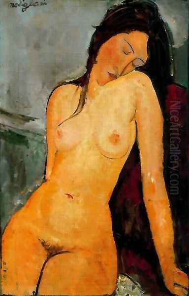 Sitting female nude Oil Painting by Amedeo Modigliani