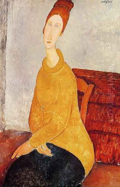 Jeanne Hebuterne In A Yellow Sweater Oil Painting by Amedeo Modigliani