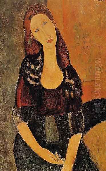 Portrait Of Jeanne Hebuterne Common Law Wife Of Amedeo Modigliani 1920 Oil Painting by Amedeo Modigliani