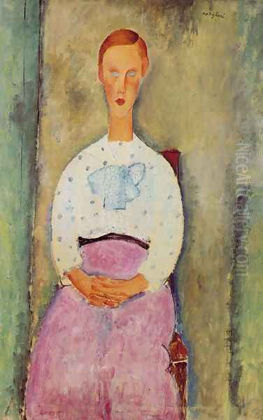 Girl with a Polka-Dot Blouse Oil Painting by Amedeo Modigliani