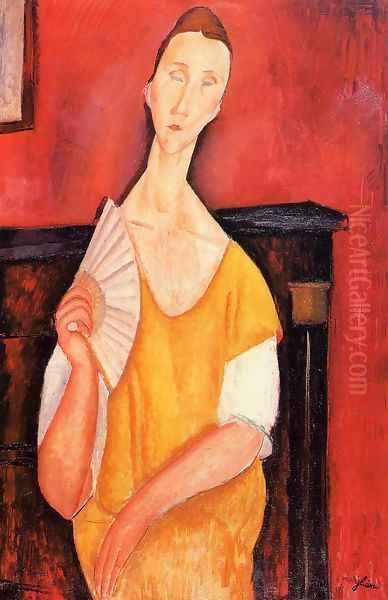 Madame Lunia Czechowska with a Fan Oil Painting by Amedeo Modigliani