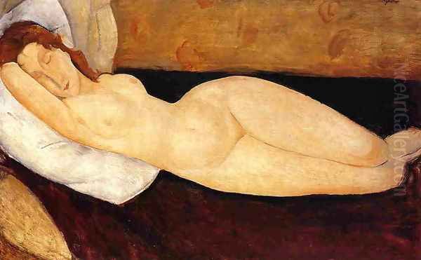 Reclining Nude, Head Resting on Right Arm Oil Painting by Amedeo Modigliani