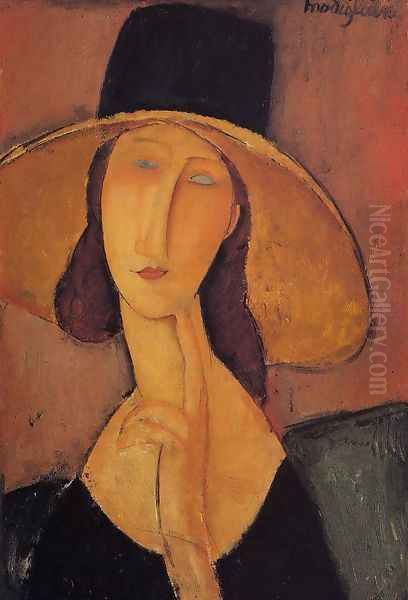 Jeanne Hebuterne in a Large Hat Oil Painting by Amedeo Modigliani