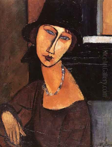 Jeanne Hebuterne with Hat and Necklace Oil Painting by Amedeo Modigliani