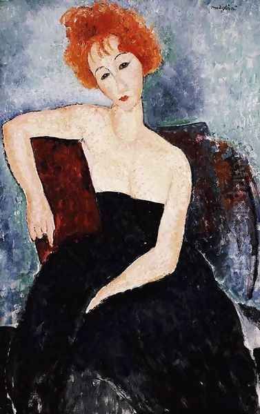 Young Redhead in an Evening Dress Oil Painting by Amedeo Modigliani