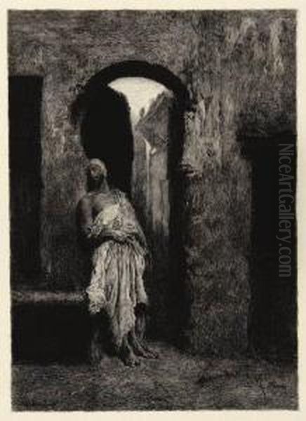 A Moorish Man Standing In An Archway Oil Painting by Mariano Jose Maria Bernardo Fortuny y Carbo