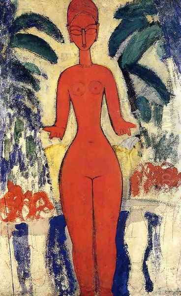 Standing Nude with Garden Background Oil Painting by Amedeo Modigliani