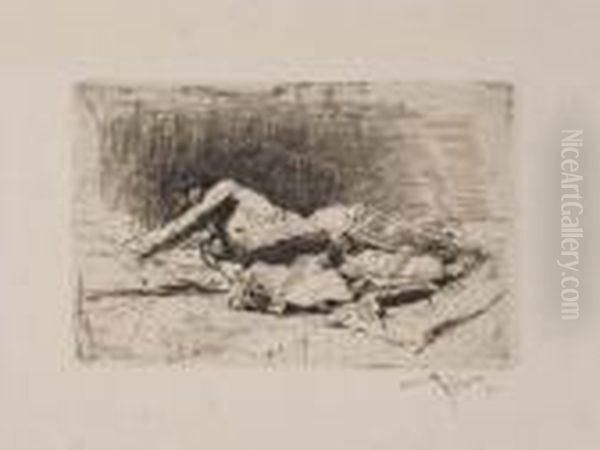 Two Etchings.
Reclining Robed Figure Oil Painting by Mariano Jose Maria Bernardo Fortuny y Carbo