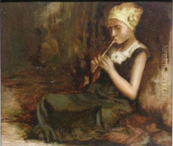 Young Flute Player Oil Painting by Mariano Jose Maria Bernardo Fortuny y Carbo