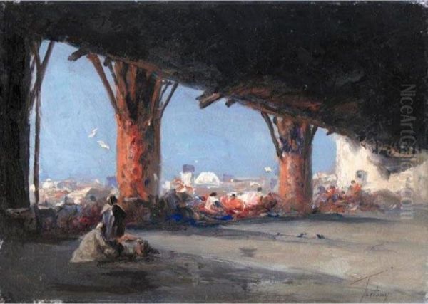 Portico Arabe (arabian Scene) Oil Painting by Mariano Jose Maria Bernardo Fortuny y Carbo