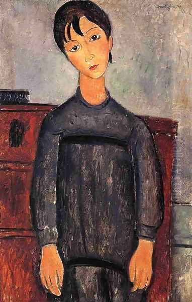 Little Girl in Black Apron Oil Painting by Amedeo Modigliani