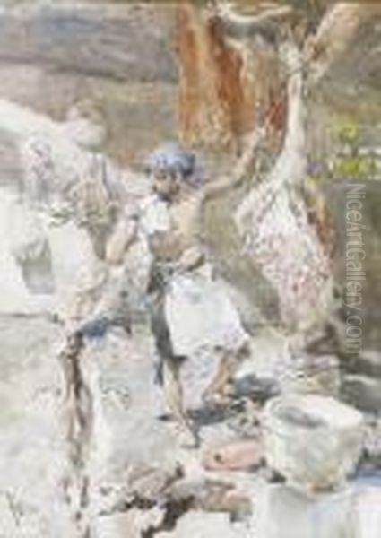 Beim Metzger. Oil Painting by Mariano Jose Maria Bernardo Fortuny y Carbo