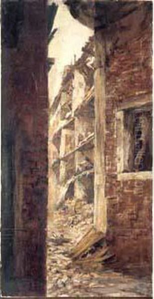 Immeuble Detruit A Venise Pendant La Premiere Guerre Mondiale Oil Painting by Mariano Jose Maria Bernardo Fortuny y Carbo