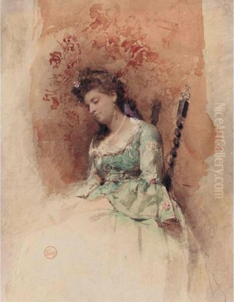 Portrait Of A Seated Lady Oil Painting by Mariano Jose Maria Bernardo Fortuny y Carbo