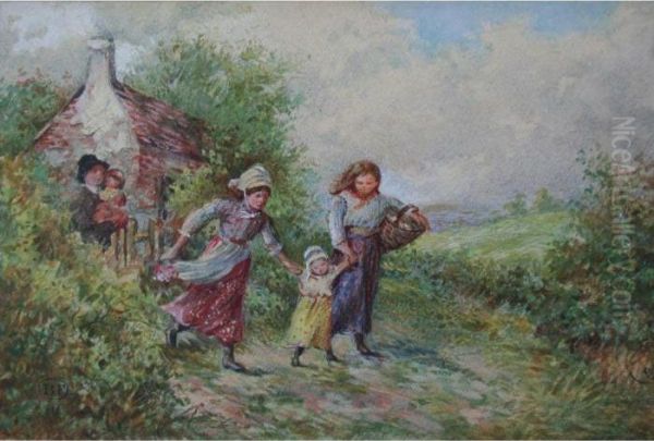 Off For A Walk Oil Painting by Myles Birket Foster