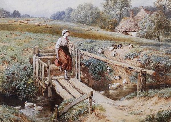 Fetching Water Oil Painting by Myles Birket Foster