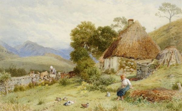 A Highland Croft Oil Painting by Myles Birket Foster