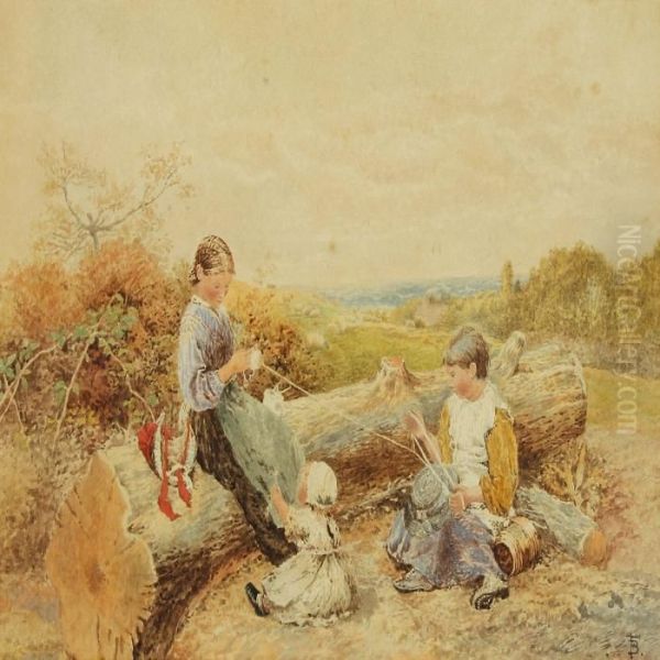 The Girls Are Winding The Yarn Oil Painting by Myles Birket Foster