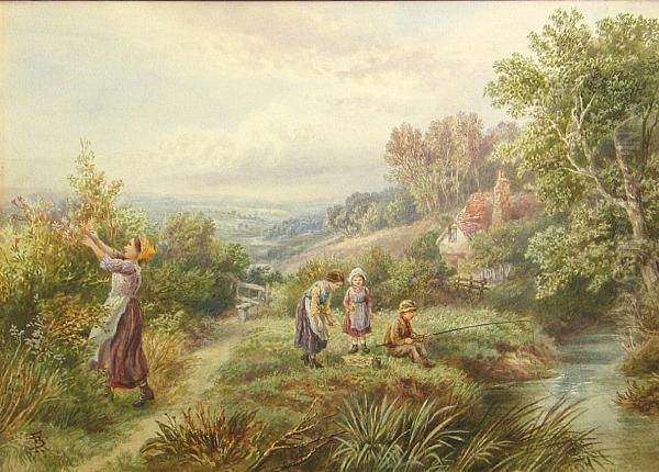 Fishing On A Summer Afternoon Oil Painting by Myles Birket Foster