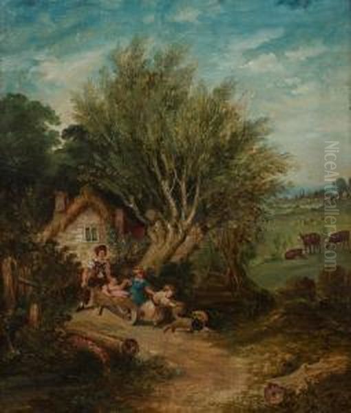 Children At Play Oil Painting by Myles Birket Foster