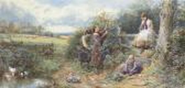 The Blackberry Gatherers Oil Painting by Myles Birket Foster