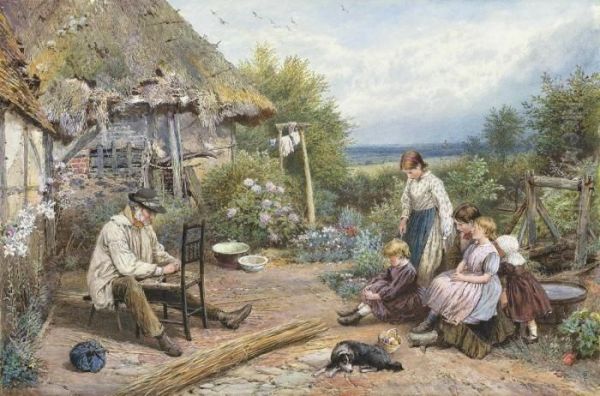 The Old Chairmender Oil Painting by Myles Birket Foster