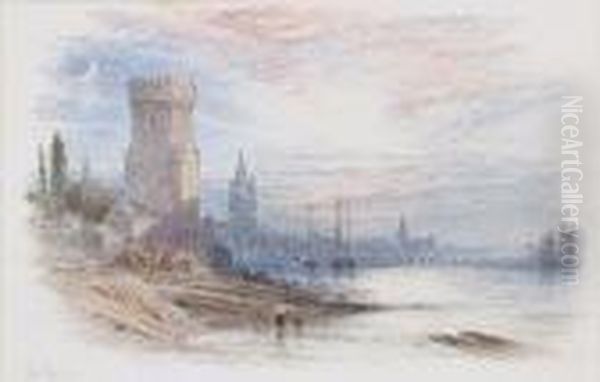 Cologne, Moonrise Oil Painting by Myles Birket Foster