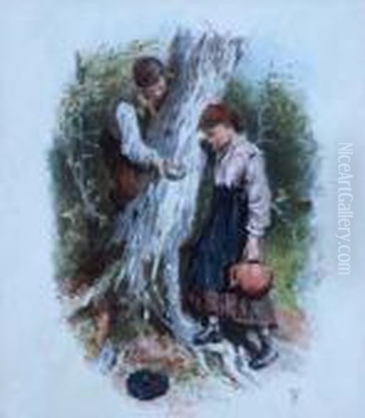 Two Figures Oil Painting by Myles Birket Foster