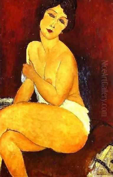 Seated Nude On Divan Oil Painting by Amedeo Modigliani