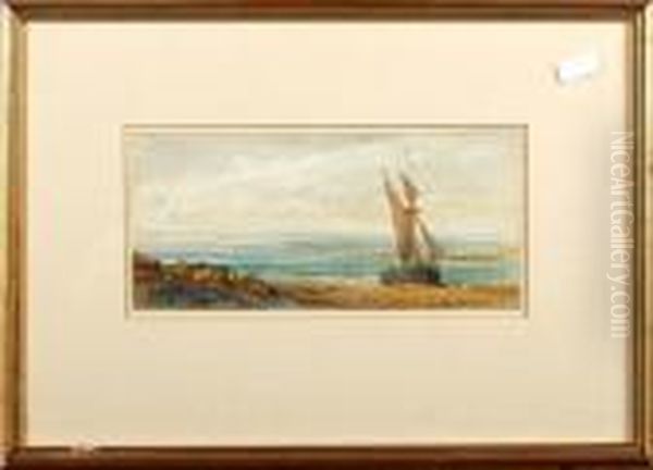 A Beached Fishing Vessel Oil Painting by Myles Birket Foster