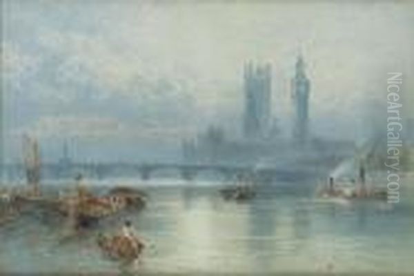 Westminster From The Thames Oil Painting by Myles Birket Foster