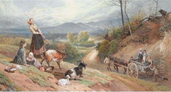 The Road To Market Oil Painting by Myles Birket Foster