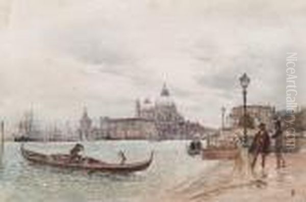 Venezia, Riva Degli Schiavoni Verso La Salute Oil Painting by Myles Birket Foster