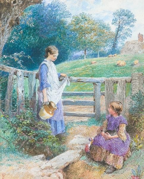 At The Spring Oil Painting by Myles Birket Foster